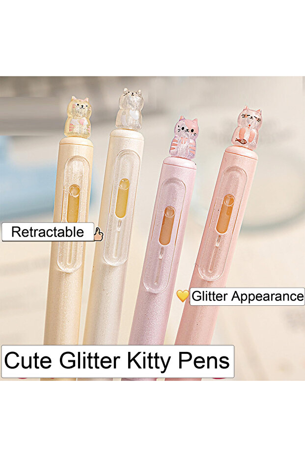 4pcs 4pcs Kawaii Cat Retractable Gel Pens, Ink Fine Tip 0.5mm, Smooth Writing Cute Ballpoint Pens fo