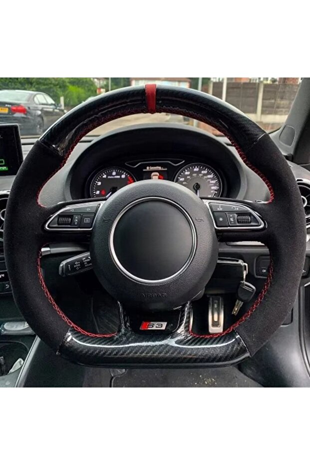 Style 2 Hand-stitched Car Steering Wheel Cover Black Suede Artificial Leather For Audi S3 A5 A7 RS7
