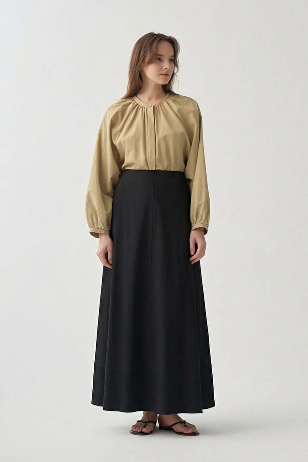 Black-Four-Piece Flared Skirt