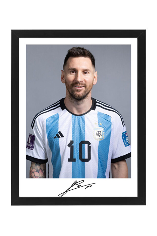 Lionel Messi Argentina FIFA World Cup Autographed Poster with Frame 50x40cm