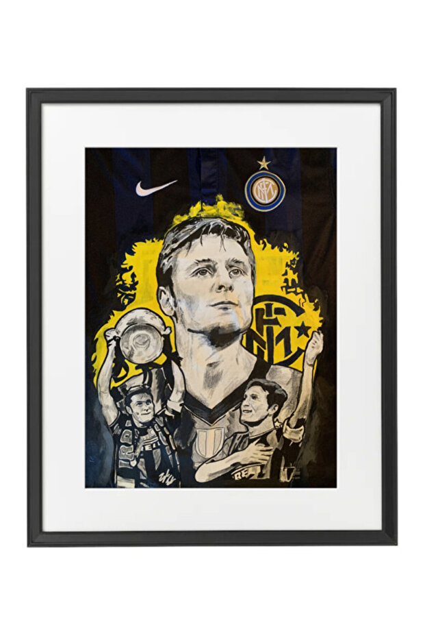 Javier Zanetti Inter Milan Jersey Art Poster with Frame 50x40cm