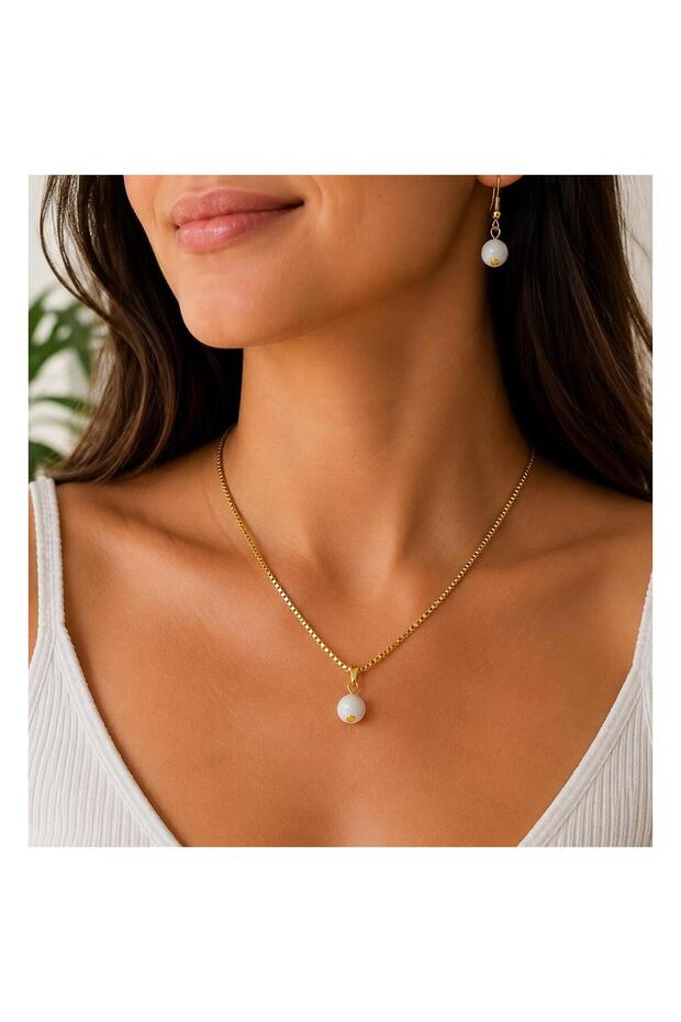 Onyx Natural Stone Necklace - Earrings Women's Double Set
