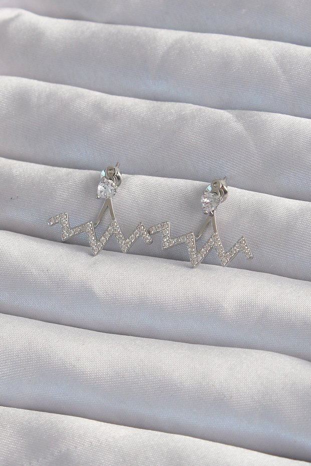 Brass Silver Color Zircon Stone Zigzag Earrings 5886 - Teolsa7135-9728