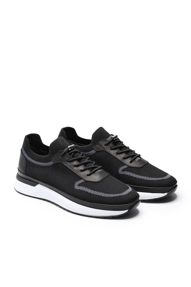 Otranto Black Smoked Knitwear Men's Sneaker Casual Shoes Leather Lined