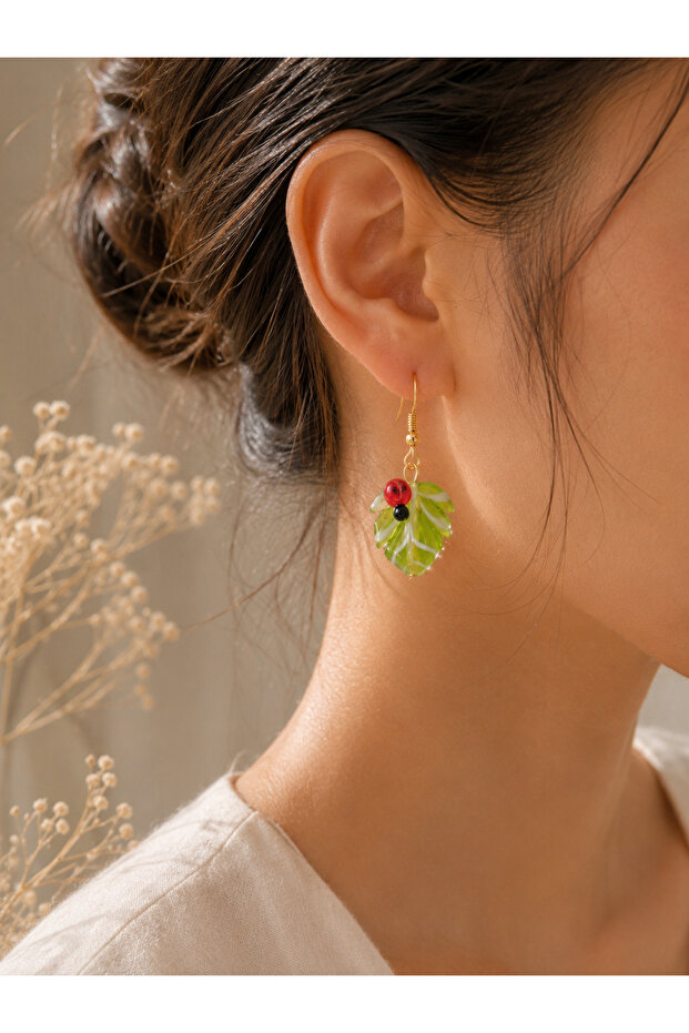 Handmade Murano Glass Leaf Earrings | Ladybug Glass Earrings