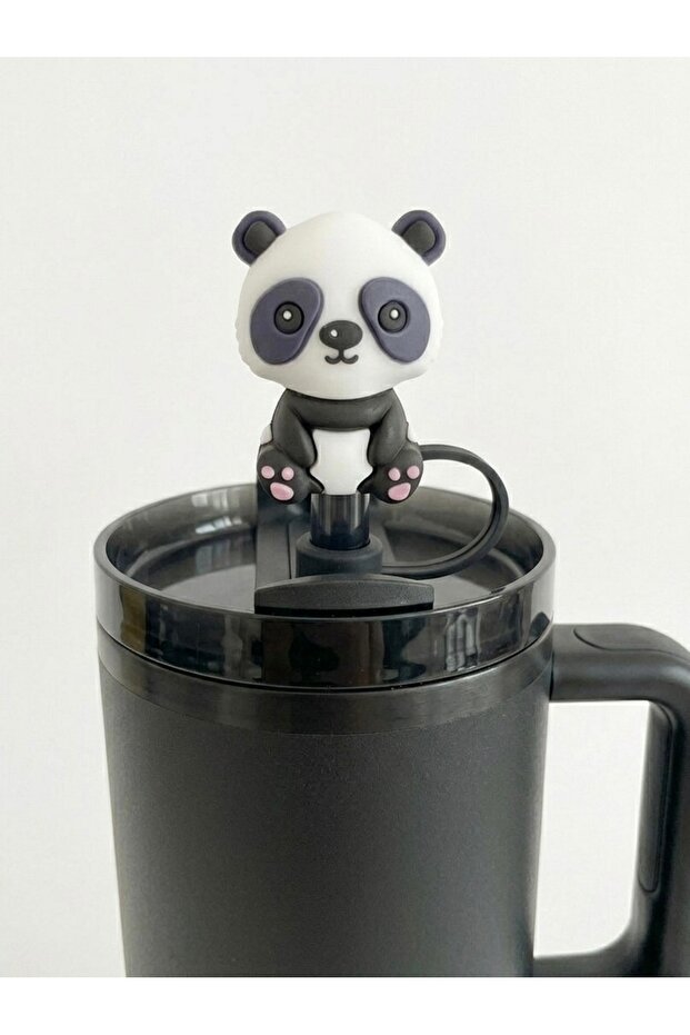 10mm Silicone Straw Cover with Panda Figure - Thermos Straw Protector and Cap