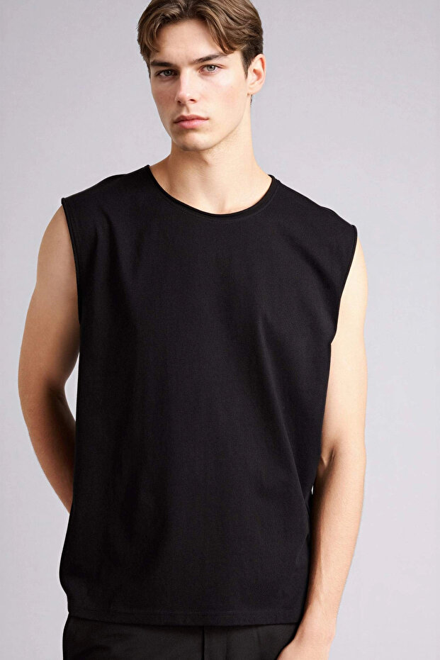 C7205Axbk81 Black 100% Cotton Boxy Fit Tank Top