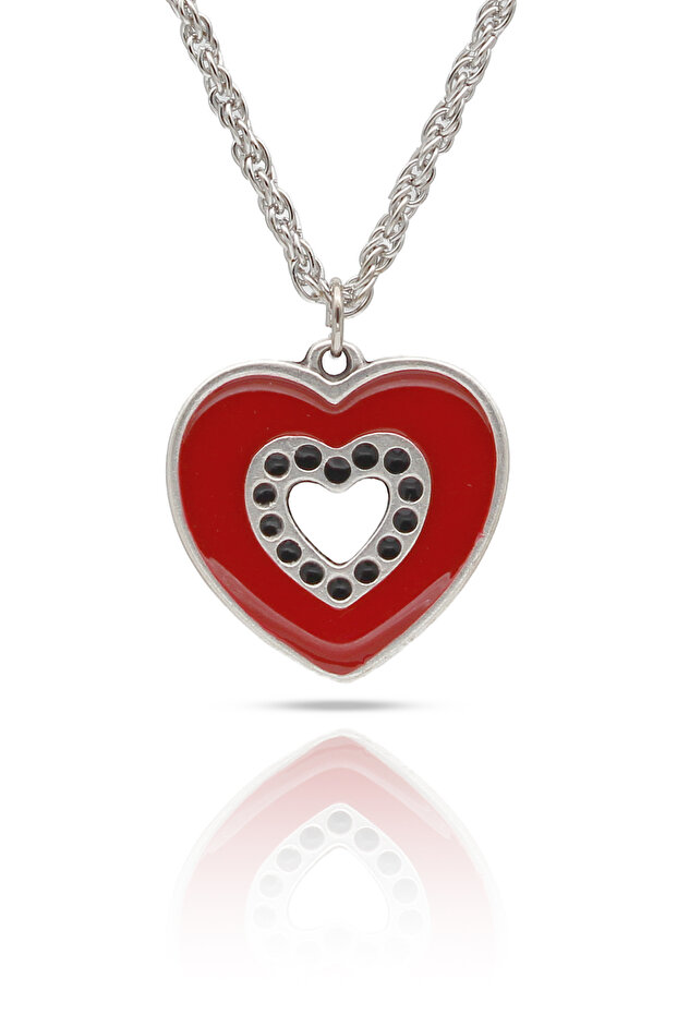 Red Heart Gothic Necklace with Intertwined Heart Figure - Red Black Enamel with Twisted Chain