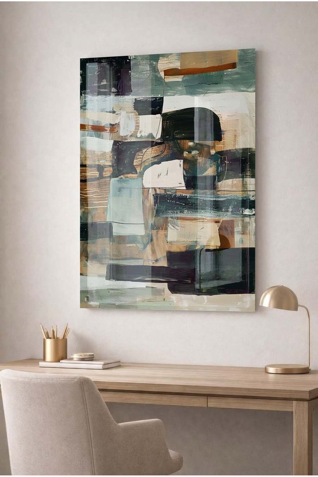 Blue and Earth Tones Modern Decorative Tempered Glass Painting - Business, Home and School Painting