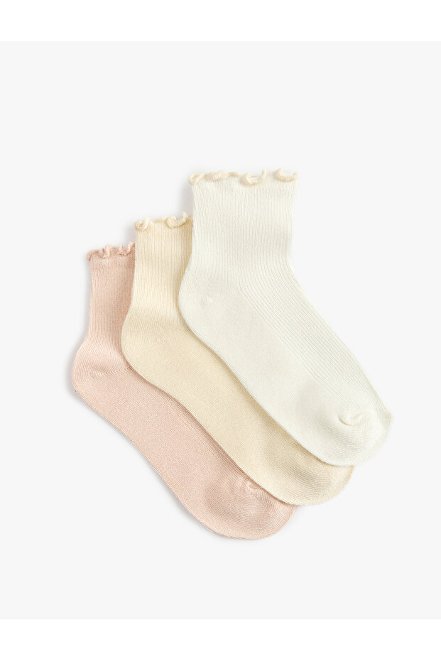 Ribbed Ruffle Detailed Viscose Blended 3-Piece Sock Set