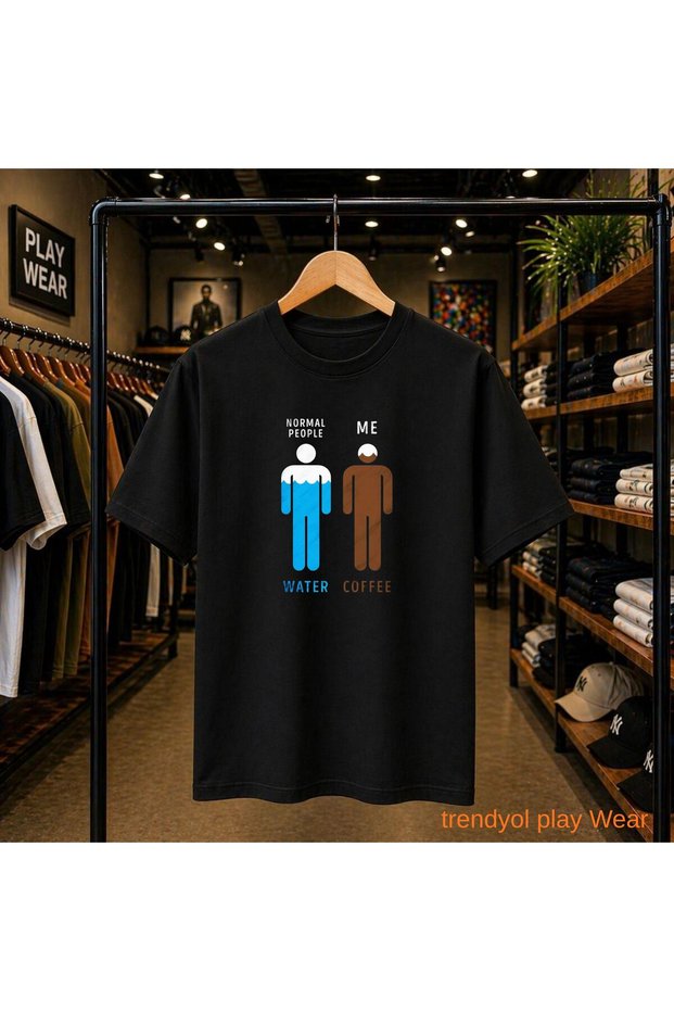 Water Coffee Chest Printed 100% Cotton Oversize Loose Regular Fit Crew Neck T-Shirt