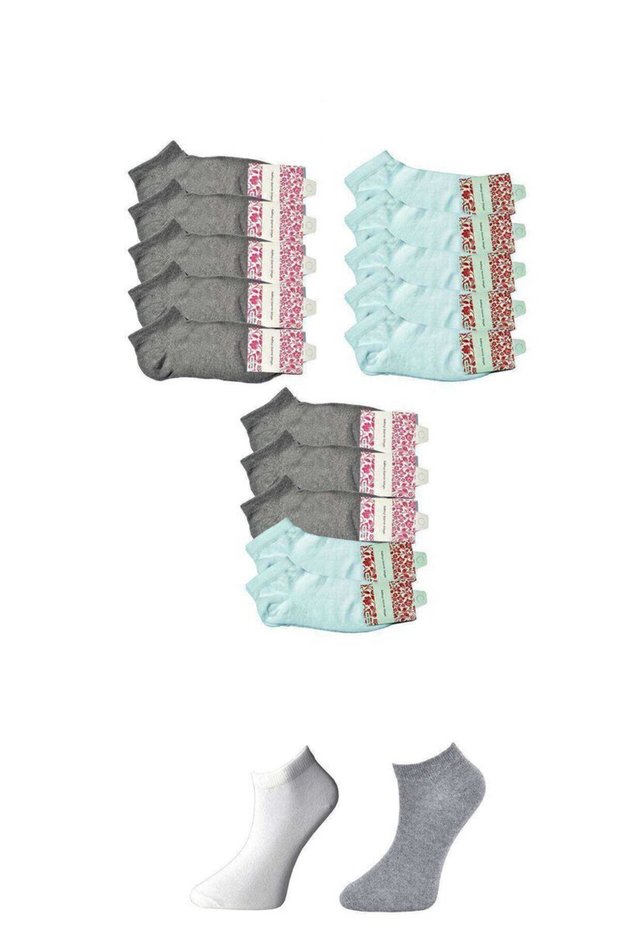 Glb-Stl41414 Gray and White Women's Ankle Socks 15 Pairs