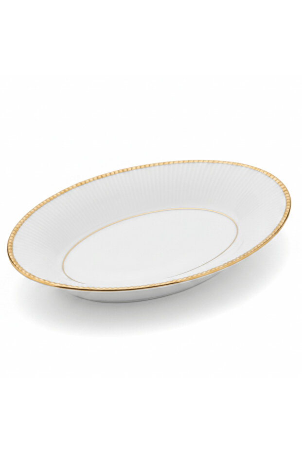 White Porcelain Pickle Dish with Golden Rim | 7.5 Inch | Premium Servingware