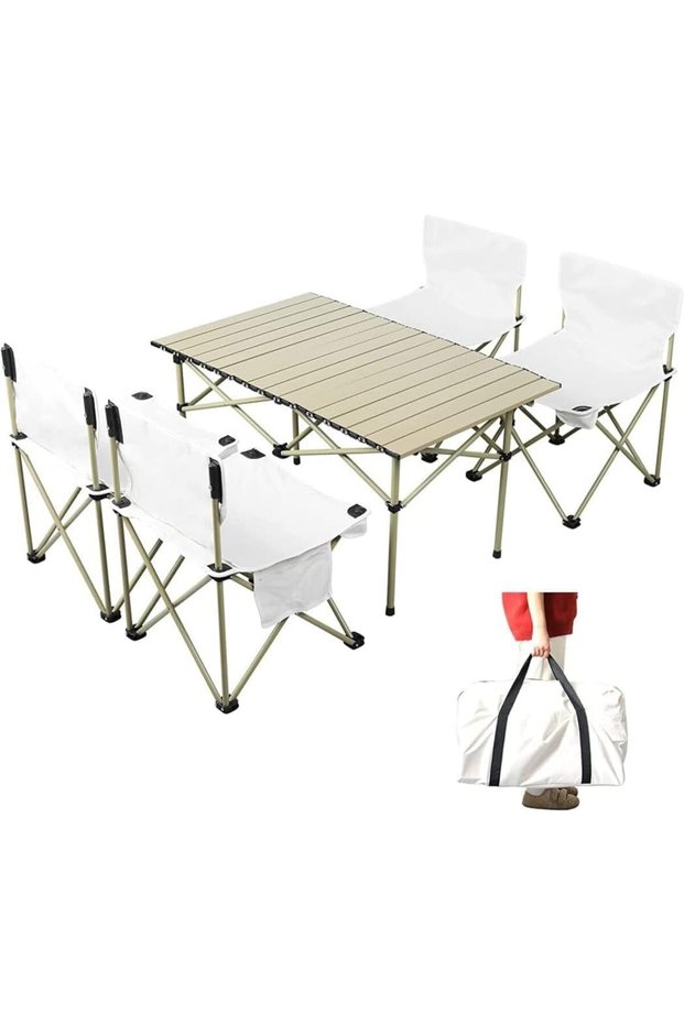 Portable Folding Table Chair Set, Portable Aluminum Alloy Picnic Table Chairs, with Carrying Bag, for Patio Garden Lawn Hiking Beach (Table+ 4 Chair)