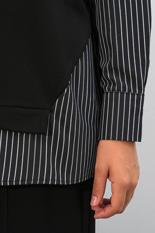 Women's Round Neck Striped Black Set
