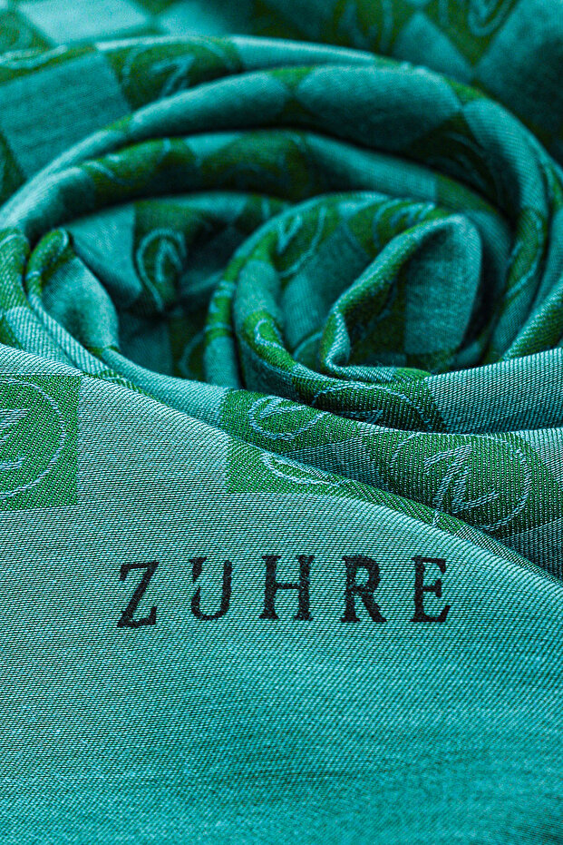 Monogram Patterned Seher Emerald Shawl 0106 - 2