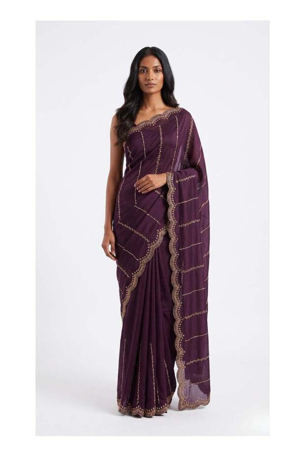 Nool Shahi Pinstripe Designer Saree with Unstitched Blouse Material