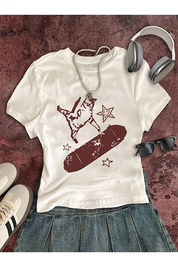 بلوزة قصيرة مطبوعة من Kemer Boy Skate Star Cat