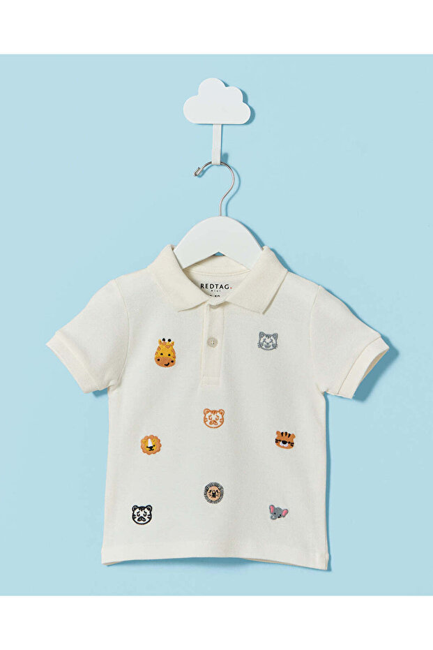Infant Boys Cream Printed Polo T Shirt