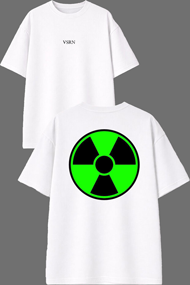 تي شيرت أبيض كبير الحجم بتصميم Green Radiation مطبوع من الأمام والخلف