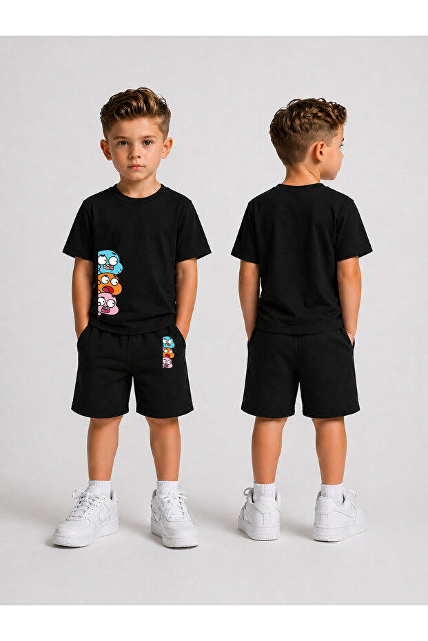 Boy's T-Shirt and Shorts Set Printed Summer Cotton Comfortable Fit Combination
