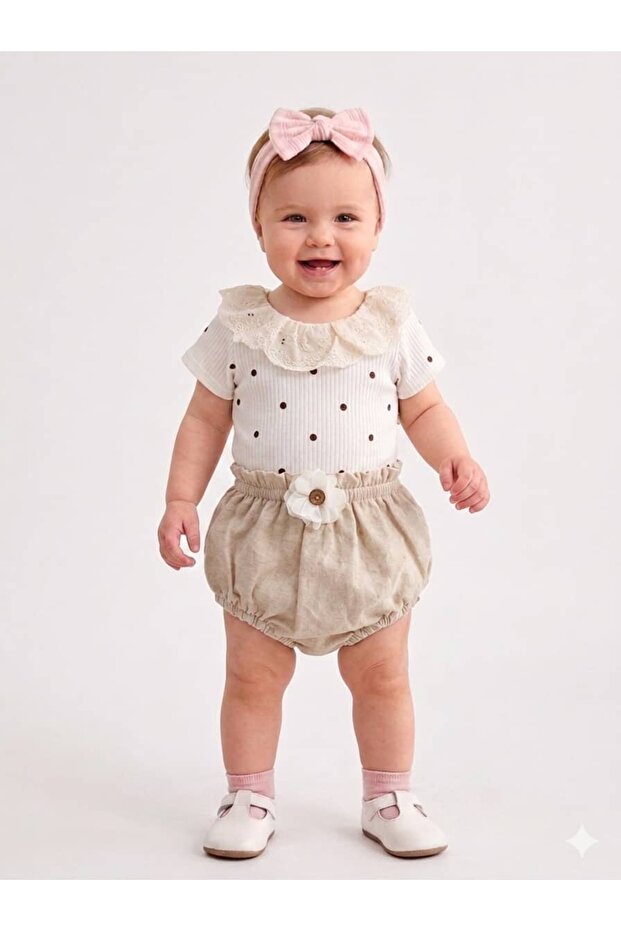 Embroidered and Ruffled Baby Girl Summer Set - 100% Cotton