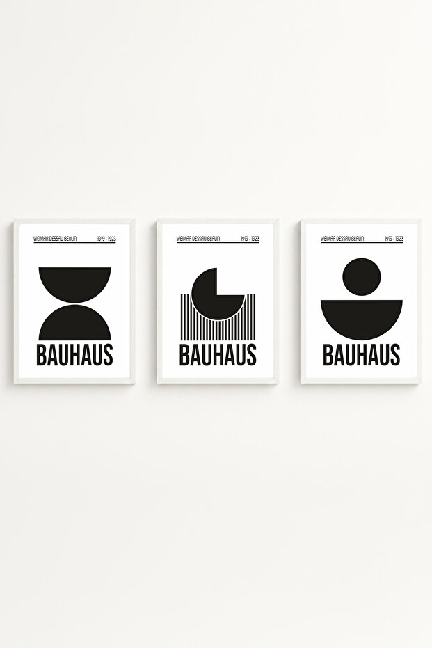 White Wooden Framed 3-Piece Bauhaus Painting Huhu523 - Triple Painting Set White Frame