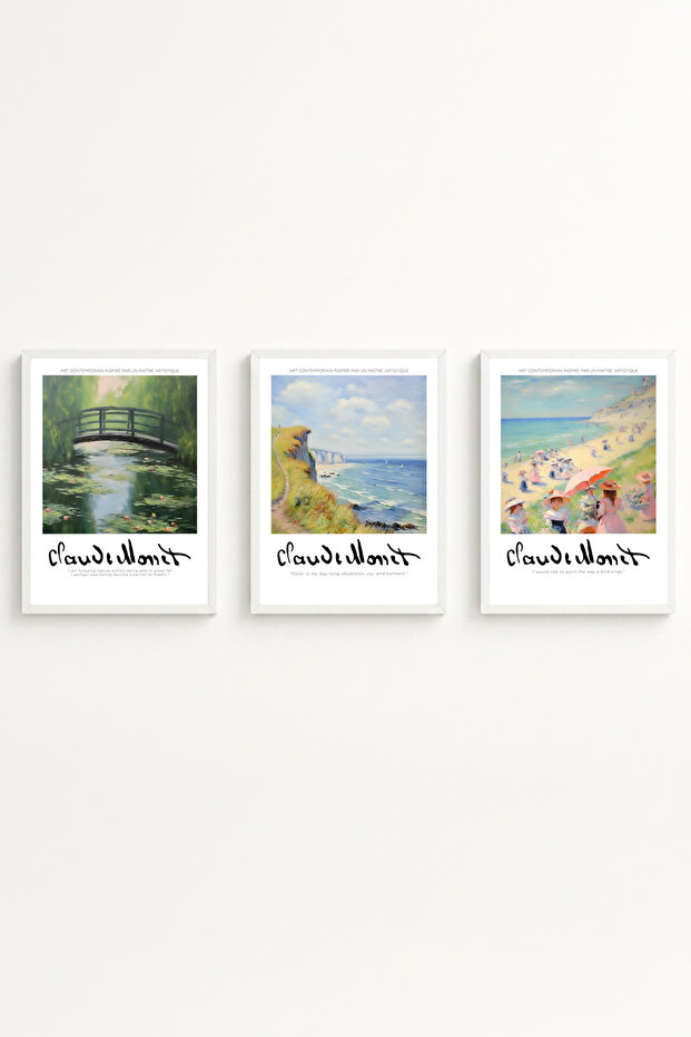 White Wooden Framed Claude Monet Painting Set Huhu559