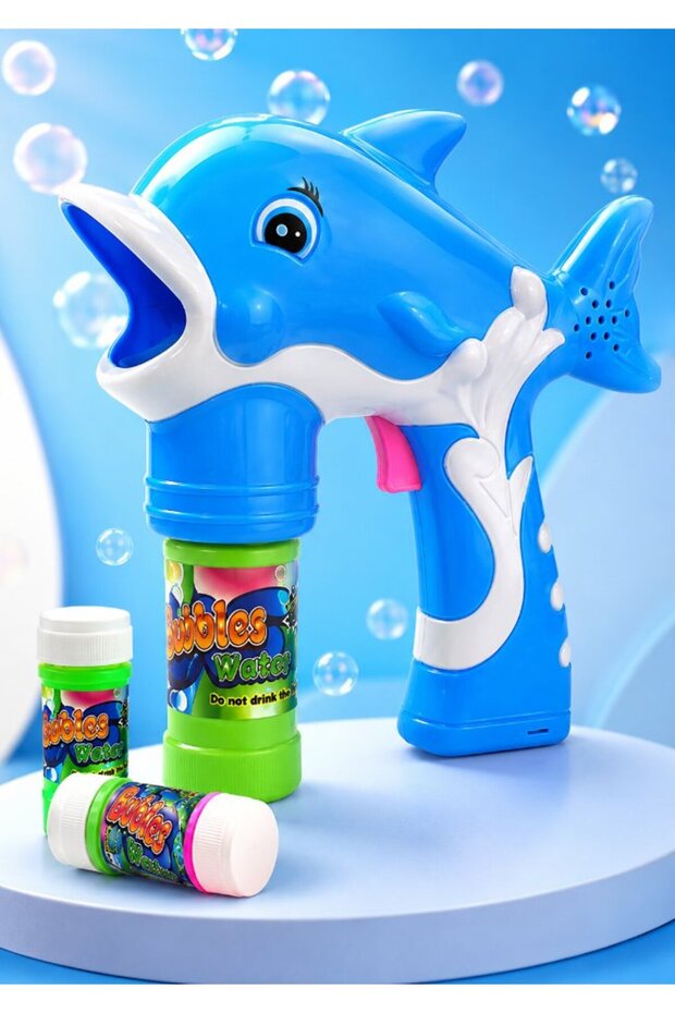 Dolphin Bubble Gun with Automatic Bubble Solution, Light-Up Eyes and Sound Effects