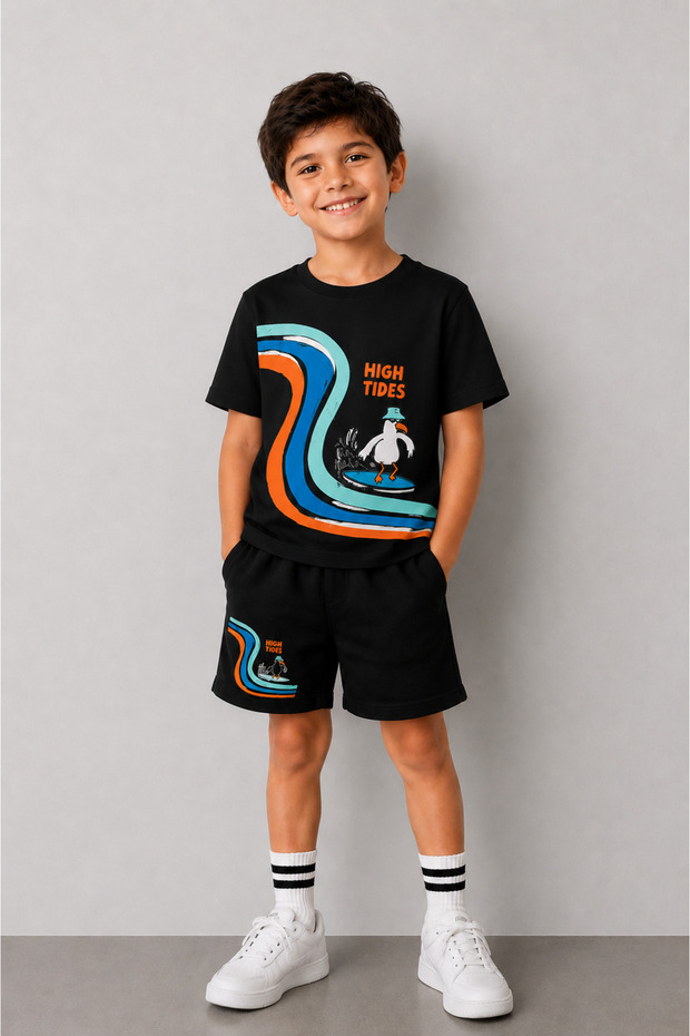 T-Shirt and Shorts Set for Boys and Girls, 100% Cotton, Summer Comfortable Fit, Printed Sports Casual Set (Shorts and T-Shirt Set)