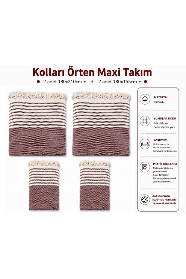 Burgundy - Cotton Non-Slip Wicker Woven Armrest Covering Maxi Set Sofa Cover (3+3+1+1)
