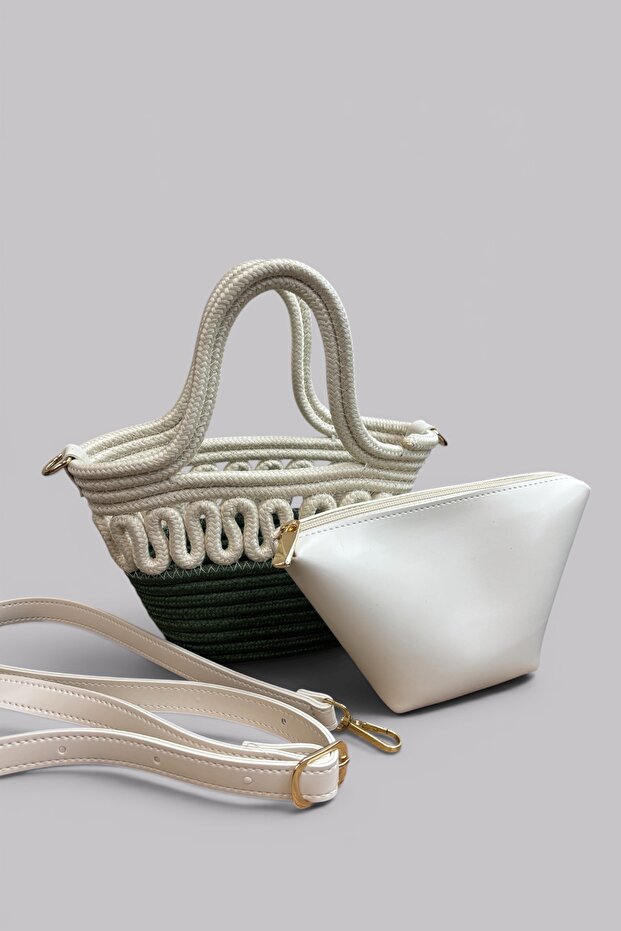 Siena Mini Women's Bag - Handmade Straw Textured Shoulder and Hand Bag with Leather Pouch
