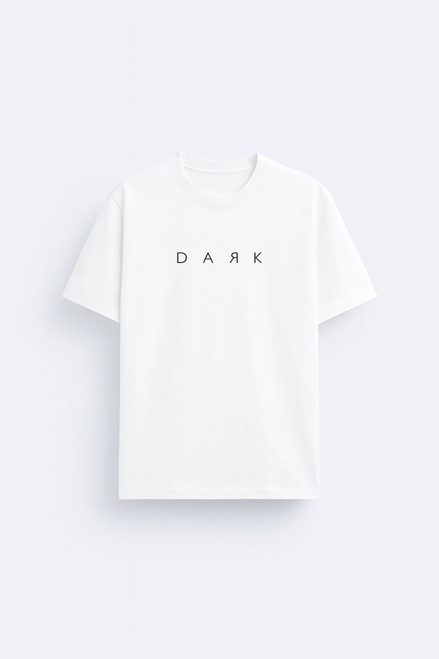 Dark Printed Crew Neck White T-Shirt T-Shirt
