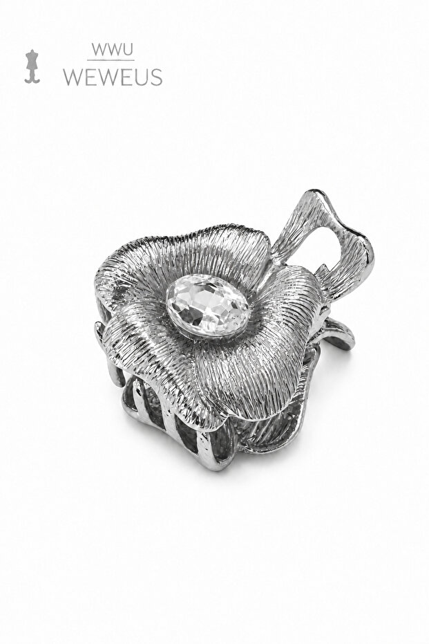 Flower Stone Gray Shiny Metal Mini Premium Latch Buckle