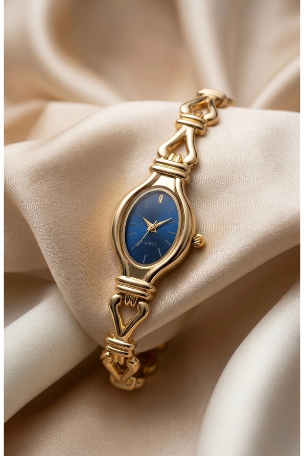 Pinterest Women's Steel Watch Gold Color & Blue Dial Luxury Edition | Stylish Elegant Vintage Watch Old Money Women's Wristwatch 2026