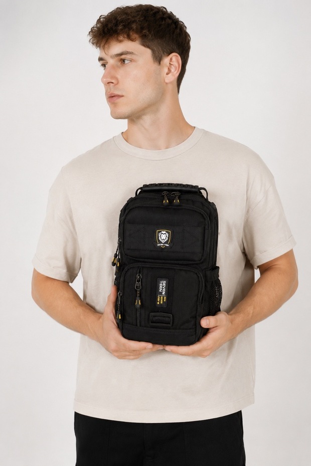 Men's Black Tactical Large Volume Functional Body Bag Hand, Shoulder, Back and Chest Bag 4912