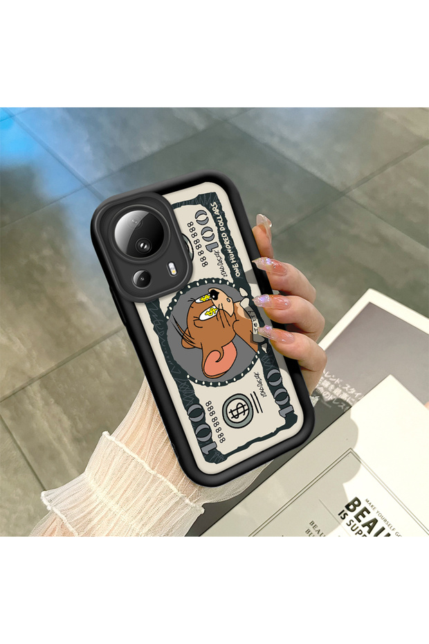 Mi 13 Lite Compatible High Quality Cartoon Printed Impact Resistant Black Silicone Case
