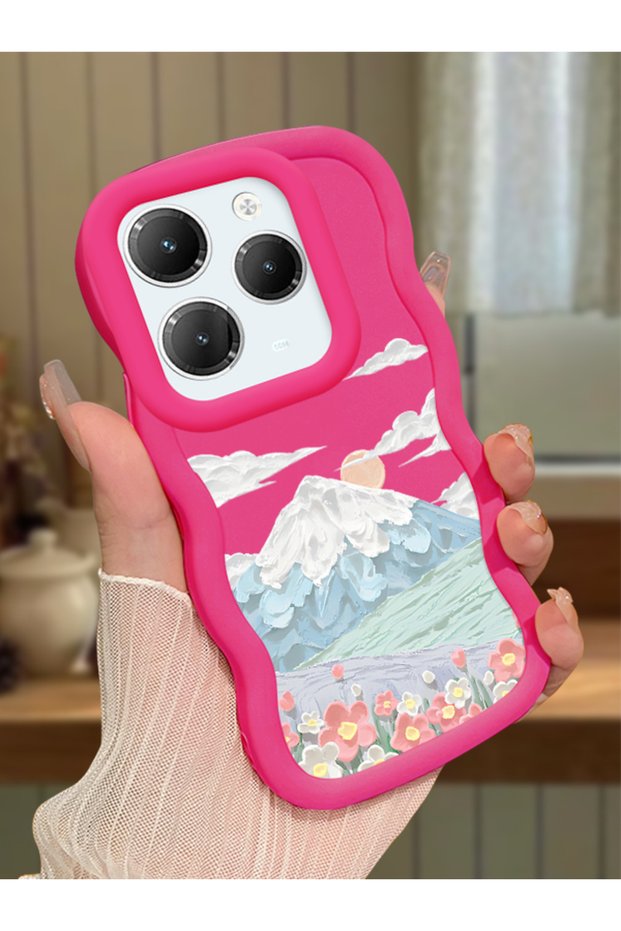 Infinix Hot 40 Pro Compatible Case Camera Protector Red Silicone Couple Phone Case Landscape Pattern