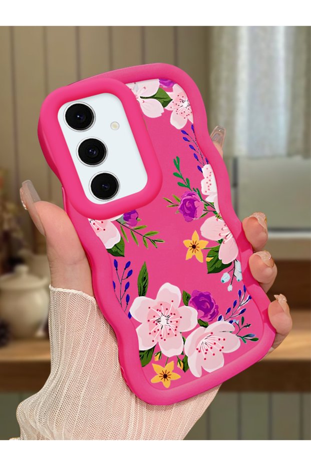Samsung Galaxy S24 Fe Compatible Case Camera Protector Red Silicone Couple Phone Case Floral Pattern