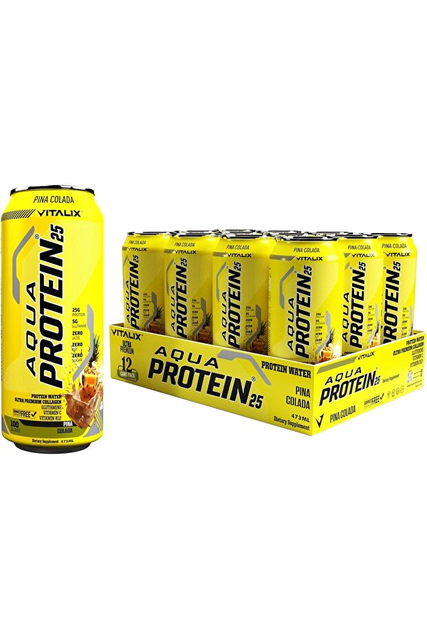 V Aqua Protein 25 Pina Colada - Water With 25G Collagen, Glutamine, Vitamins B, Lactose Free, Sugar Zero Fat, 473Ml Pack Of 12