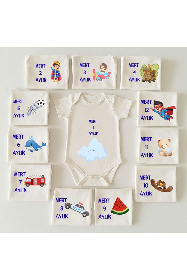 Unisex Baby 0-1 Year Old 12-Piece Monthly Baby Bodysuit Set with Snap Fasteners, Newborn Gift, 100% Cotton