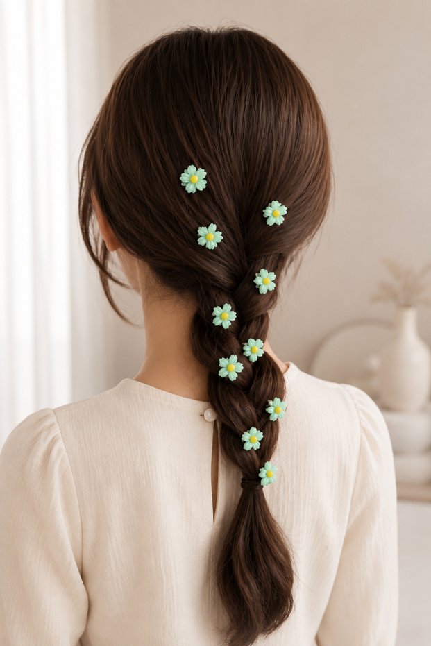 1 Piece Hair Clip Set of 10 | Braided Hair Ornament, Tiny Flower Hair Clip, Hair Accessory for Girls and Women