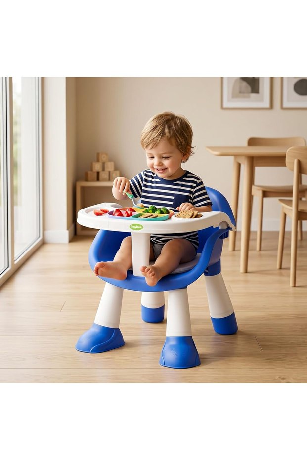 Booster Seat for Baby with Feeding Tray, Portable Baby Feeding & Dining Seat for Toddlers (Blue)