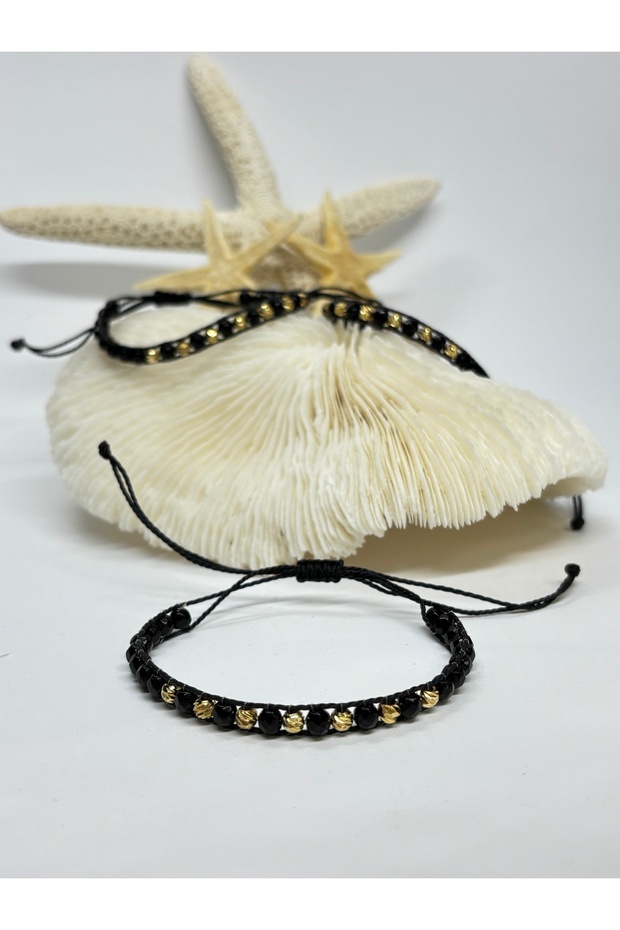 Obseidian Natural Stone Gold Dorical Bracelet 1 Piece