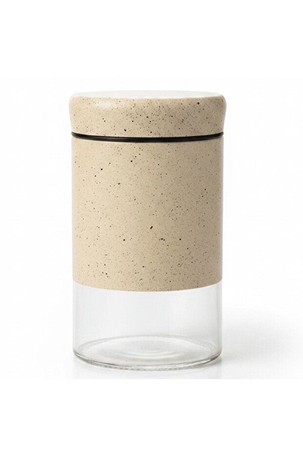 Cream Speckled Metal & Glass Canister — 750 ML | Airtight Kitchen Storage Jar