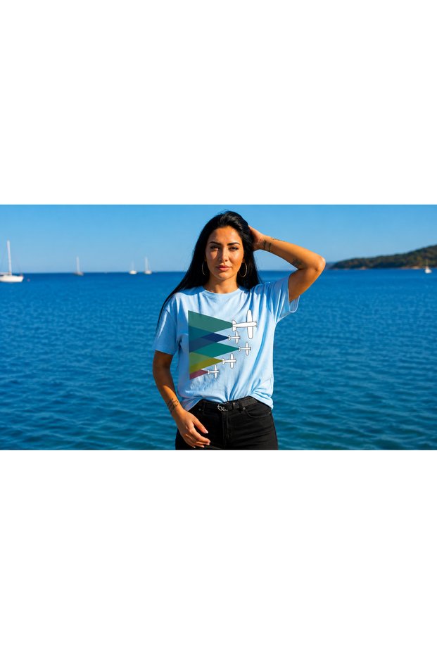 Women's Oversize T-Shirt Planes Printed 100% Cotton T-Shirt Comfortable Fit