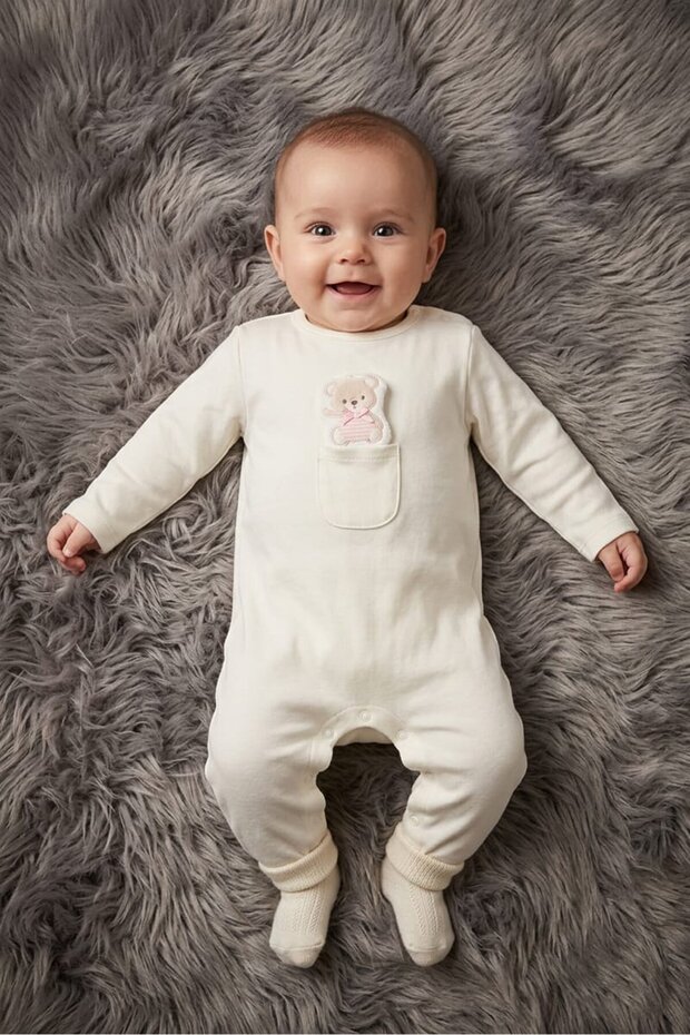 Toddlers Girl Graphic Print Long Sleeve Rompers With Padded Hanger, Ivory
