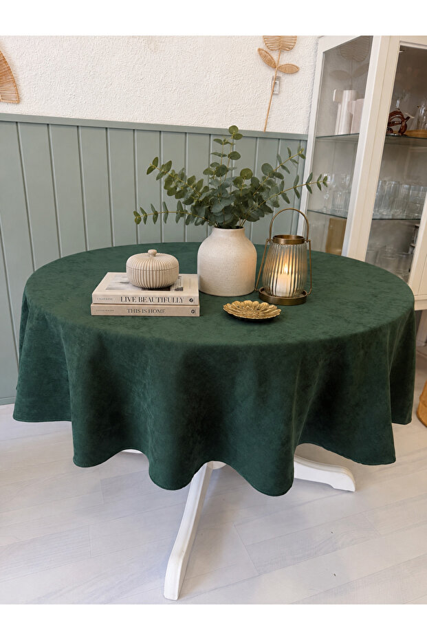 Pearl Velvet Textured Seamless Emerald Green Round Tablecloth