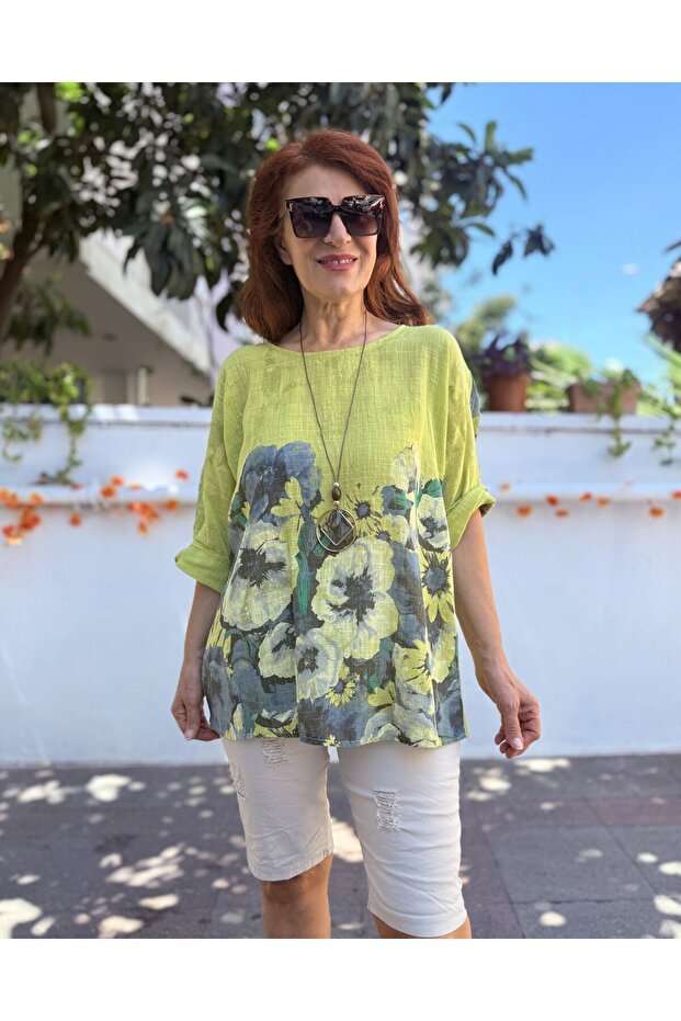 Italian Lavinya Blouse with Necklace Pistachio Green