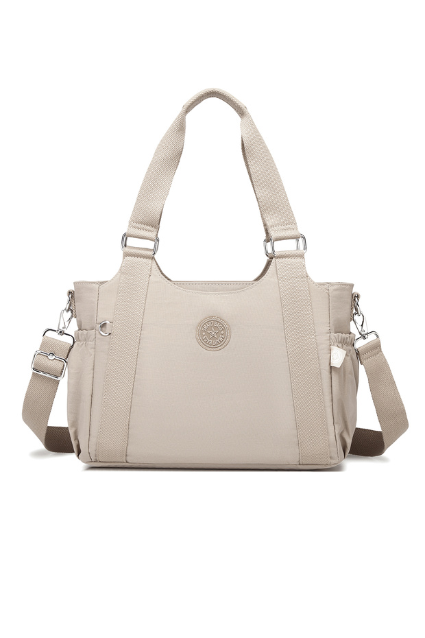 Daily Medium Size Waterproof Crinkle Fabric Women's Shoulder Bag Beige
